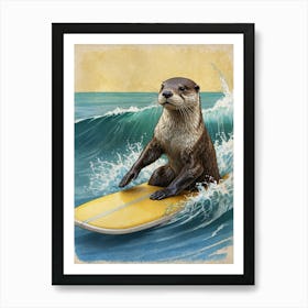 Otter Surfing Art Print