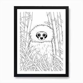 Line Art Jungle Animal Bornean Gibbon 3 Art Print