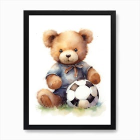 Football Teddy Bear Painting Watercolour 1 Art Print