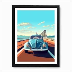 A Volkswagen Beetle In Causeway Coastal Route Illustration 1 Art Print