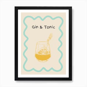 Gin & Tonic Doodle Poster Teal & Ornage Art Print