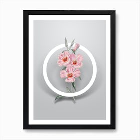 Vintage Pink Ruddy Godetia Minimalist Flower Geometric Circle on Soft Gray n.0423 Art Print