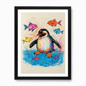 Penguin With Fish 1 Art Print