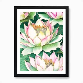 Lotus Flower Repeat Pattern Watercolour Ink Pencil 2 Art Print