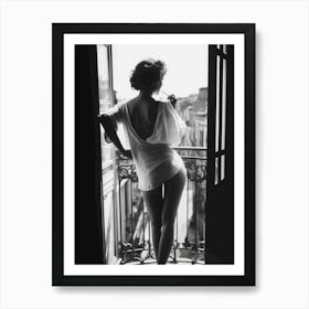 Woman In A Balcony Black and White Art Print