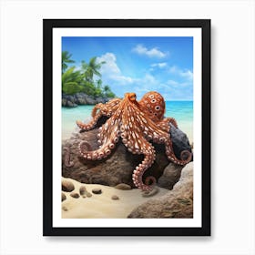 Coconut Octopus Illustration 6 Art Print