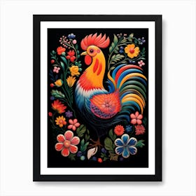 Folk Bird Illustration Rooster 3 Art Print