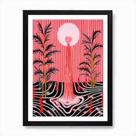 Pink And Red Plant Illustration Ponytail Palm 4 Art Print