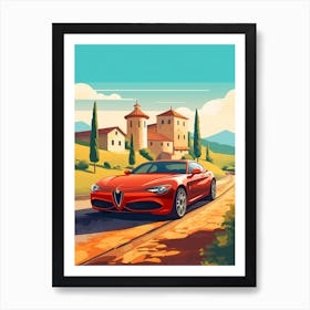 A Alfa Romeo Giulia In The Tuscany Italy Illustration 2 Art Print