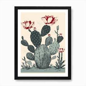 Cactus With Red Flower Stamp Illustration Art Print