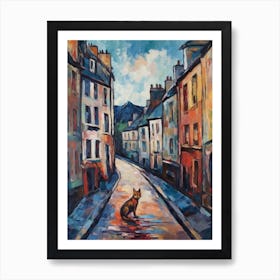 Painting Of Edinburgh Scotland With A Cat In The Style Of Impressionism 2 Art Print