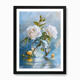 White Roses In A Vase Art Print