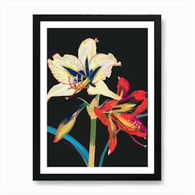 Neon Flowers On Black Amaryllis 2 Art Print