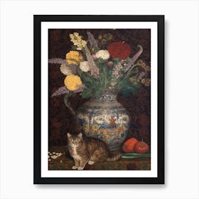 Statice With A Cat 4 William Morris Style Art Print