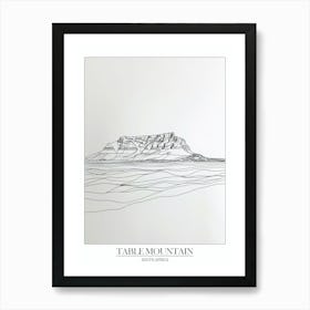 Table Mountain South Africa Line Drawing 1 Poster Art Print