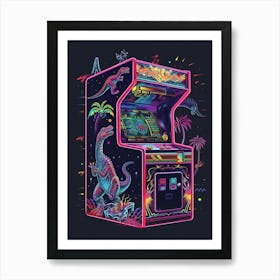 Neon Dinosaur Retro Video Game Art Print