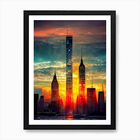 Sunset In New York City Dusk Twilight Art Print