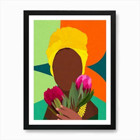 African Woman Holding Flowers Art Print