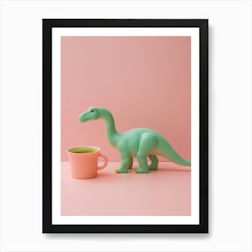 Pastel Toy Dinosaur With A Matcha Latte 2 Art Print