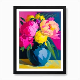 Vase Of Colourful Peonies Pink And Yellow 1 Colourful Painting Art Print