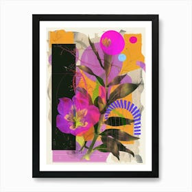 Evening Primrose 1 Neon Flower Collage Art Print