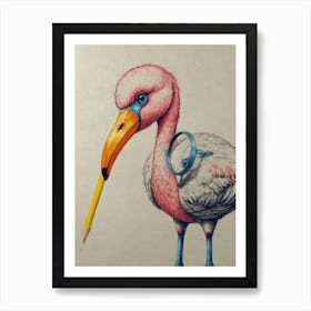 Flamingo With Pencil Art Print