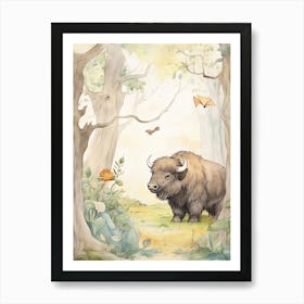 Storybook Animal Watercolour Bison 1 Art Print