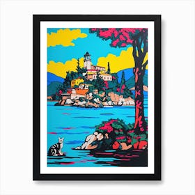 A Painting Of A Cat In Isola Bella, Italy In The Style Of Pop Art 04 Art Print