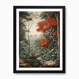 Vintage Jungle Botanical Illustration Jungle Flame 3 Art Print