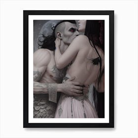 Gothic lovers embrace black and white Art Print