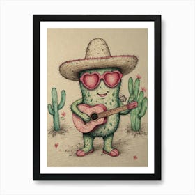 Cactus Playing Guitar Art Print