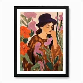 Woman With Autumnal Flowers Canterbury Bells 1 Art Print