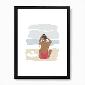 Summer Greek Holiday Cutout Sitting Beach Girl Art Print