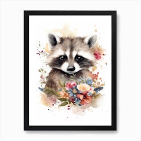 Floral Baby Raccoon Watercolour 2 Art Print