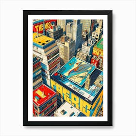 Abstract City Buildings Cartoon Aerial View Art Print