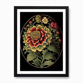 Zinnia Floral 2 Botanical Vintage Poster Flower Art Print