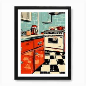 Retro Tiled Kitchen Illustration 3 Art Print