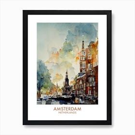 Netherlands Amsterdam Watercolour Travel Art Print