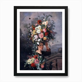 Woman With Flowers On Her Head Art Print