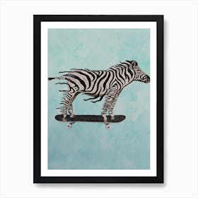 Zebra auf Skateboard Kunstdruck surrealistisch fürs Wohnzimmer