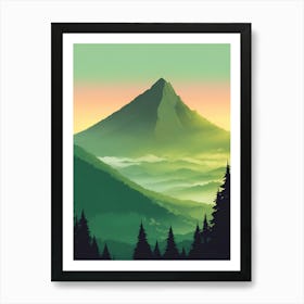 Misty Mountains Vertical Composition In Green Tone 114 Art Print