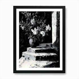 Dark Gothic Magnolias In A Vase Art Print