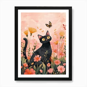 Black Cat In The Meadow 1 Art Print