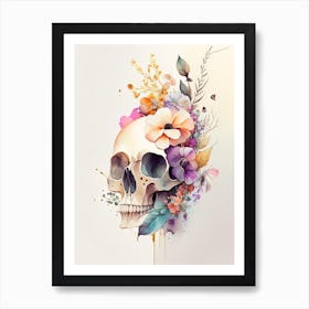 Skull With Watercolor 1 Effects Vintage Floral Art Print