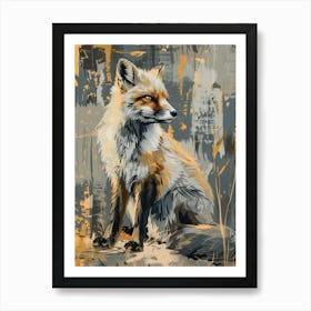 Arctic Fox Precisionist Illustration 2 Art Print