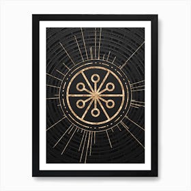 Geometric Glyph Symbol in Gold with Radial Array Lines on Dark Gray n.0290 Art Print