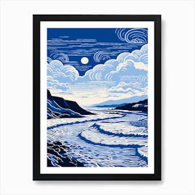 A Screen Print Of Croyde Bay Beach Devon 3 Art Print