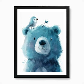 Small Joyful Bear With A Bird On Its Head 14 Póster