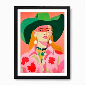 Western Cowgirl Colourful Abstract Portrait Art Print