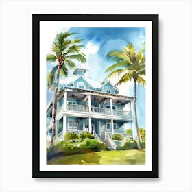 Watercolor House With Palm Trees Art Print